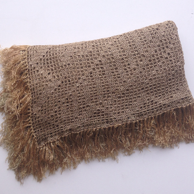 BLANKET (Throw), Vintage Beige Cotton Crochet
